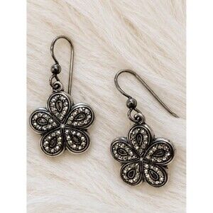 Vintage Y2K Antiqued Silver Floral Dangle Earrings
